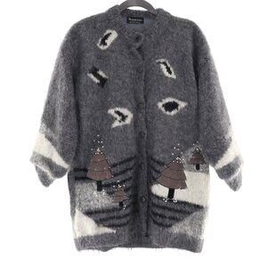 Norwegian Design‎ Wool Mohair Cardigan Women's M Gray Unique Art To Wear Winter
